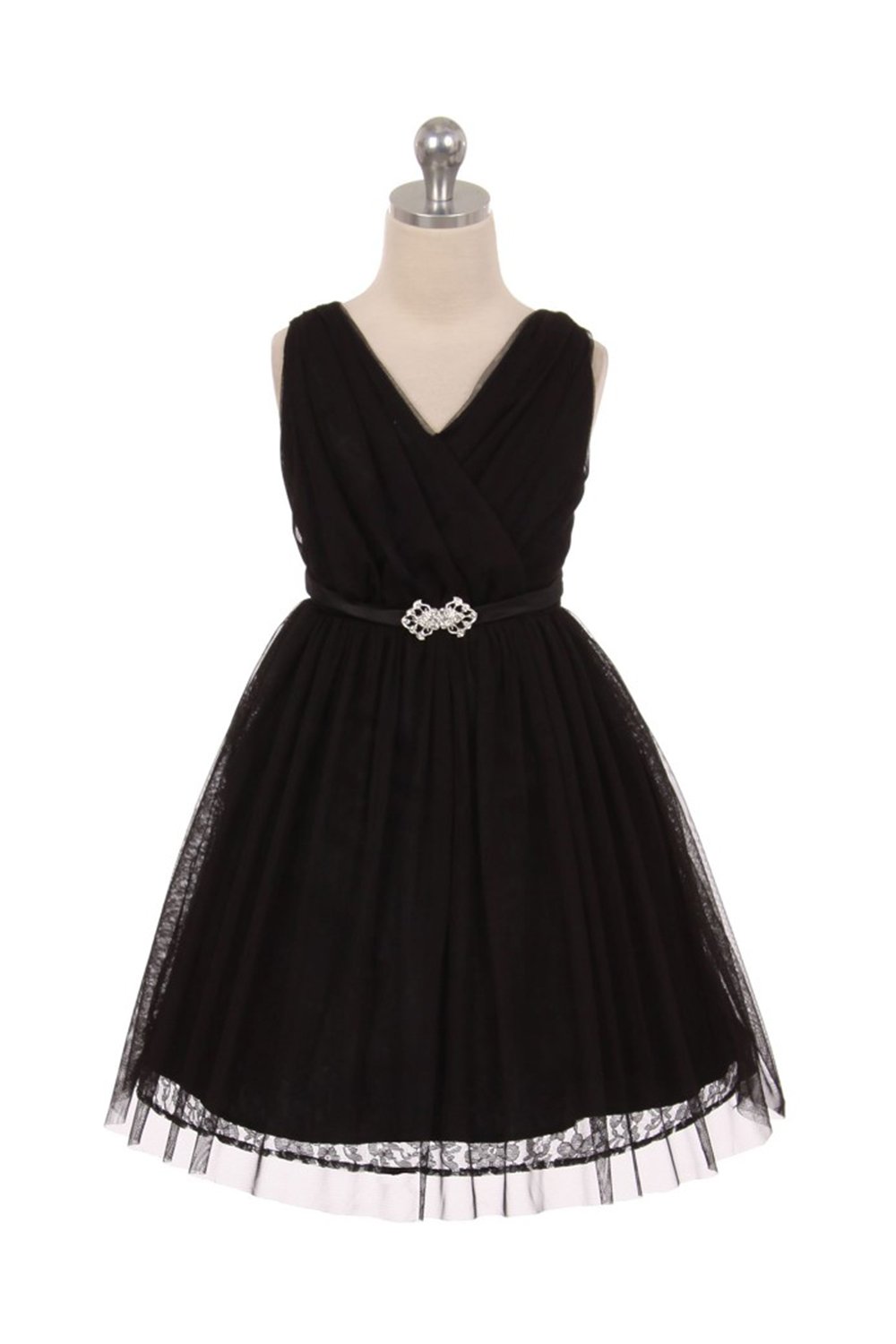 Black Lace Flower Girl Dress with Overlay Tulle